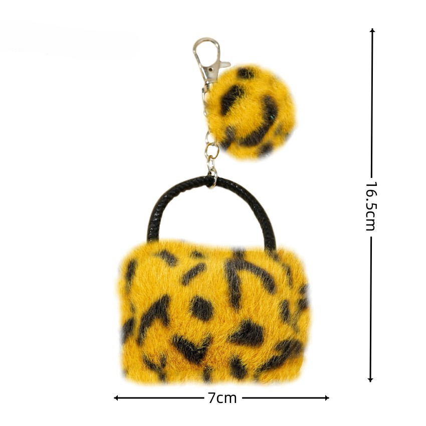 Wholesale Leopard Print Solid Color Plush Small Bag Keychain